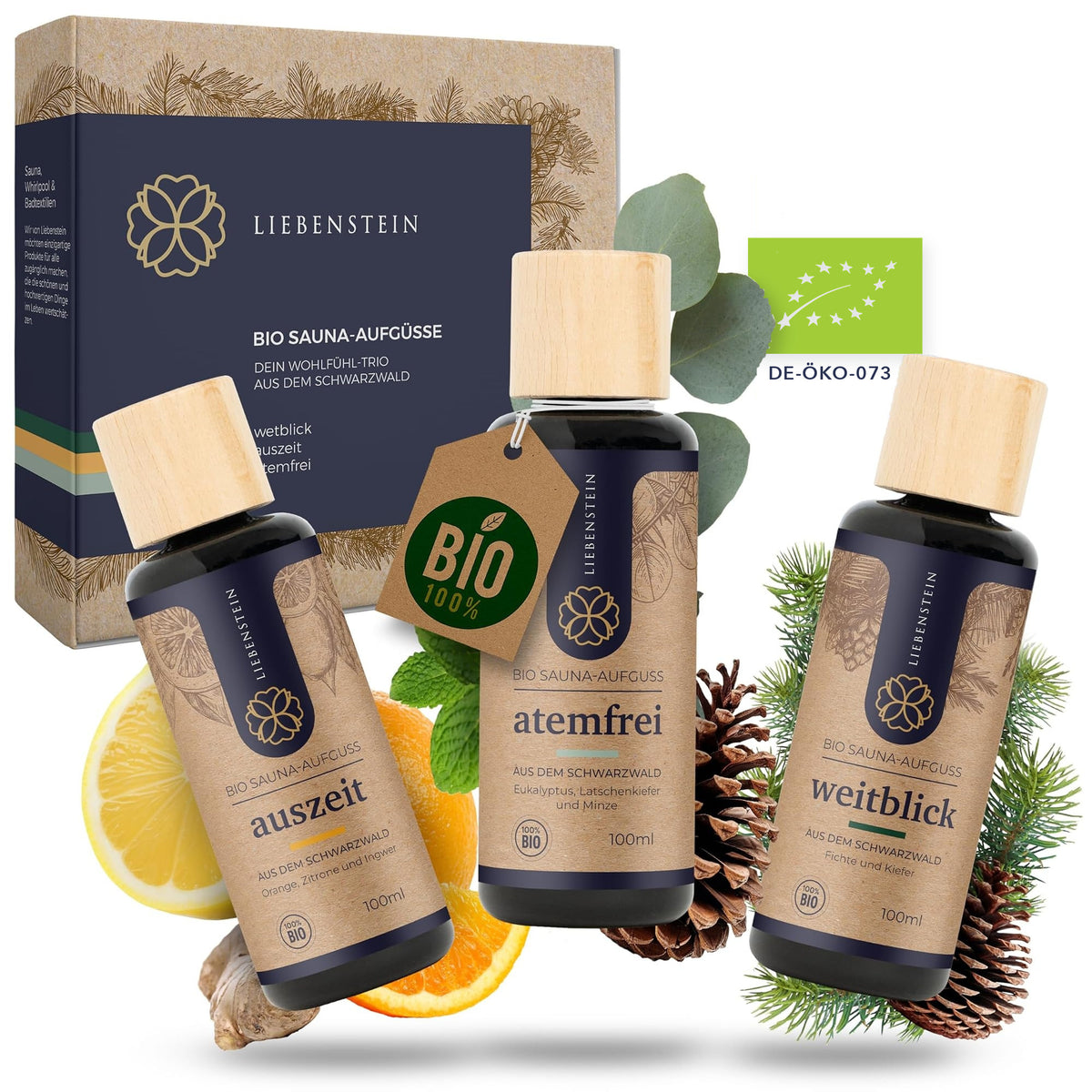 BIO Saunaaufguss Set Wohlfühl-Trio, 3 x 100 ml, mit EU-Bio-Siegel DE-ÖKO-073