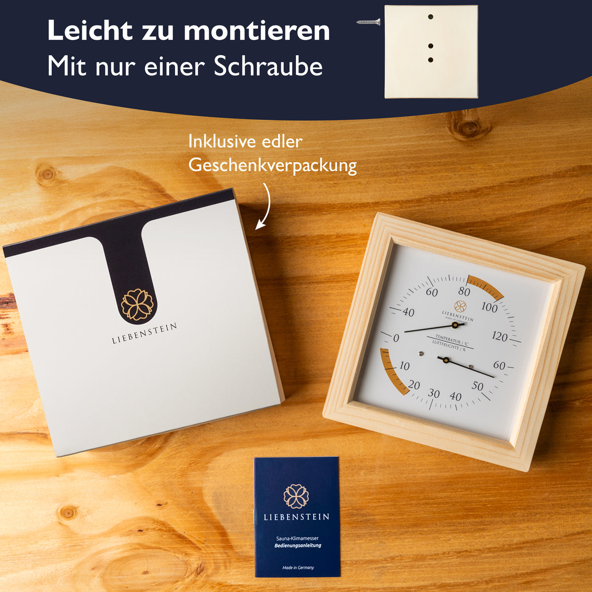 Montage und Verpackung des Sauna Thermometers aus Holz